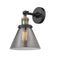 Innovations Lighting Large Cone 1-100 watt 8 inch Black Antique Brass Sconce with Smoked glass and Solid Brass 180 Degree Adjustable Swivel With Engraved Cast Cup 203BABG43