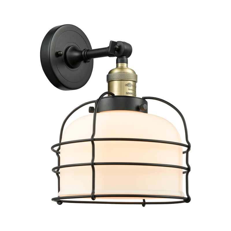 Bell Cage Sconce shown in the Black Antique Brass finish with a Matte White shade