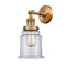 Canton Sconce shown in the Brushed Brass finish with a Clear shade