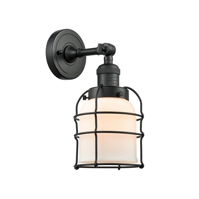 Bell Cage Sconce shown in the Matte Black finish with a Matte White shade