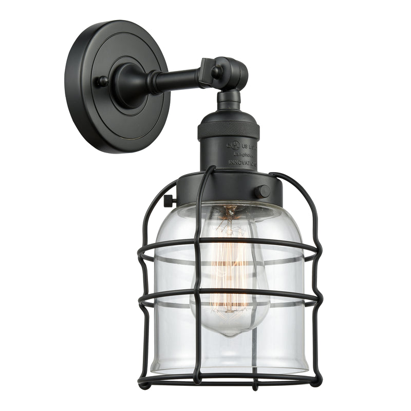 Bell Cage Sconce shown in the Matte Black finish with a Clear shade