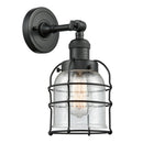 Bell Cage Sconce shown in the Matte Black finish with a Seedy shade