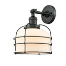 Bell Cage Sconce shown in the Matte Black finish with a Matte White shade