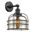 Bell Cage Sconce shown in the Matte Black finish with a Silver Plated Mercury shade