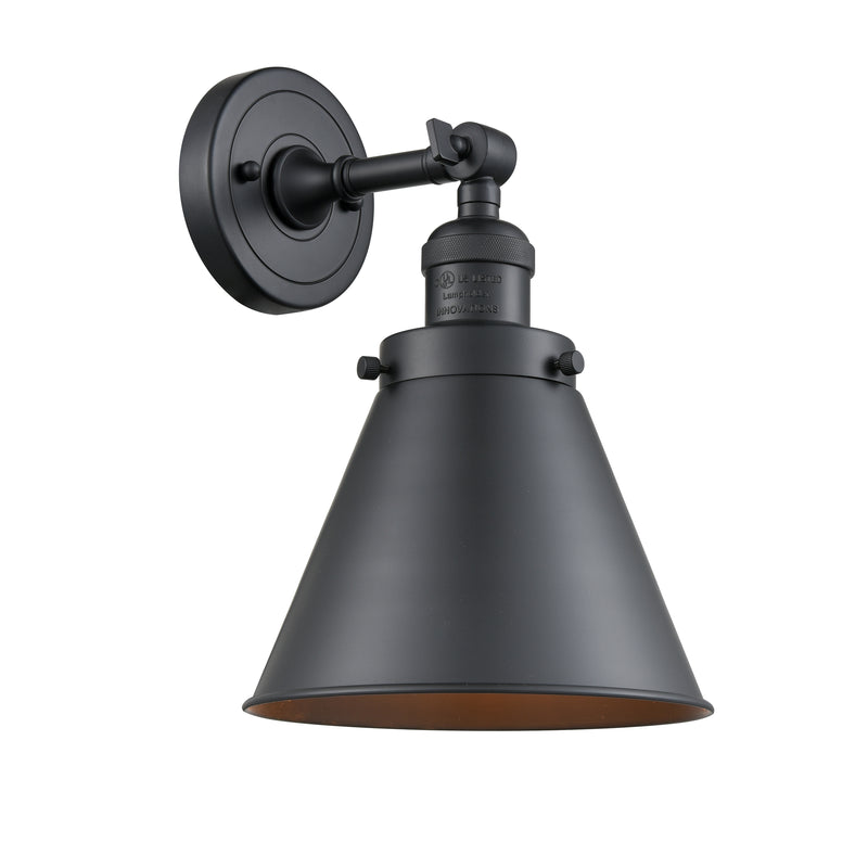 Appalachian Sconce shown in the Matte Black finish with a Matte Black shade