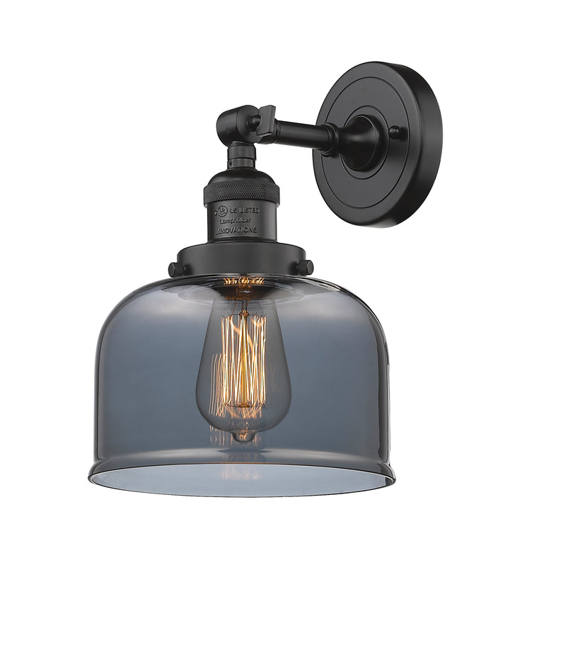 Innovations Lighting Large Bell 1-100 watt 8 inch Oil Rubbed Bronze Sconce with Smoked glass and Solid Brass 180 Degree Adjustable Swivel With Engraved Cast Cup 203OBG73