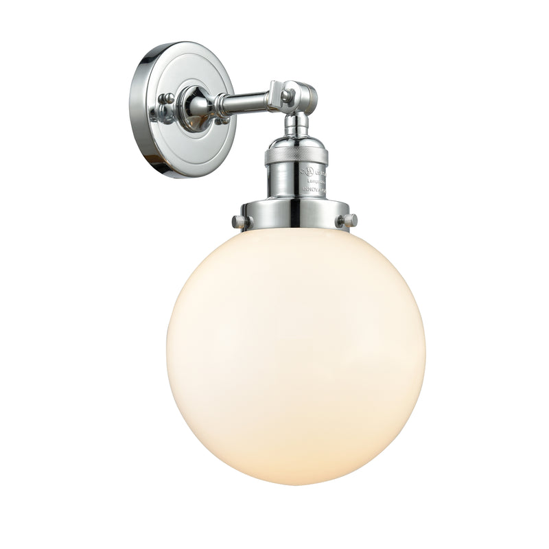 Beacon Sconce shown in the Polished Chrome finish with a Matte White shade