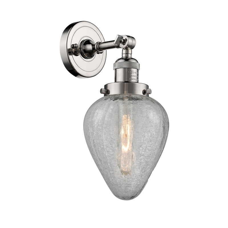 Geneseo Sconce shown in the Polished Nickel finish with a Clear Crackled shade