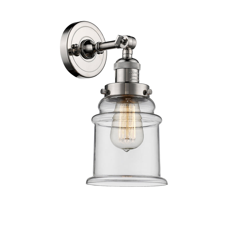 Canton Sconce shown in the Polished Nickel finish with a Clear shade