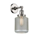 Stanton Sconce shown in the Polished Nickel finish with a Clear Wire Mesh shade