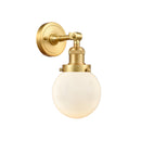 Beacon Sconce shown in the Satin Gold finish with a Matte White shade