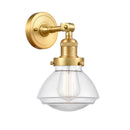 Olean Sconce shown in the Satin Gold finish with a Clear shade