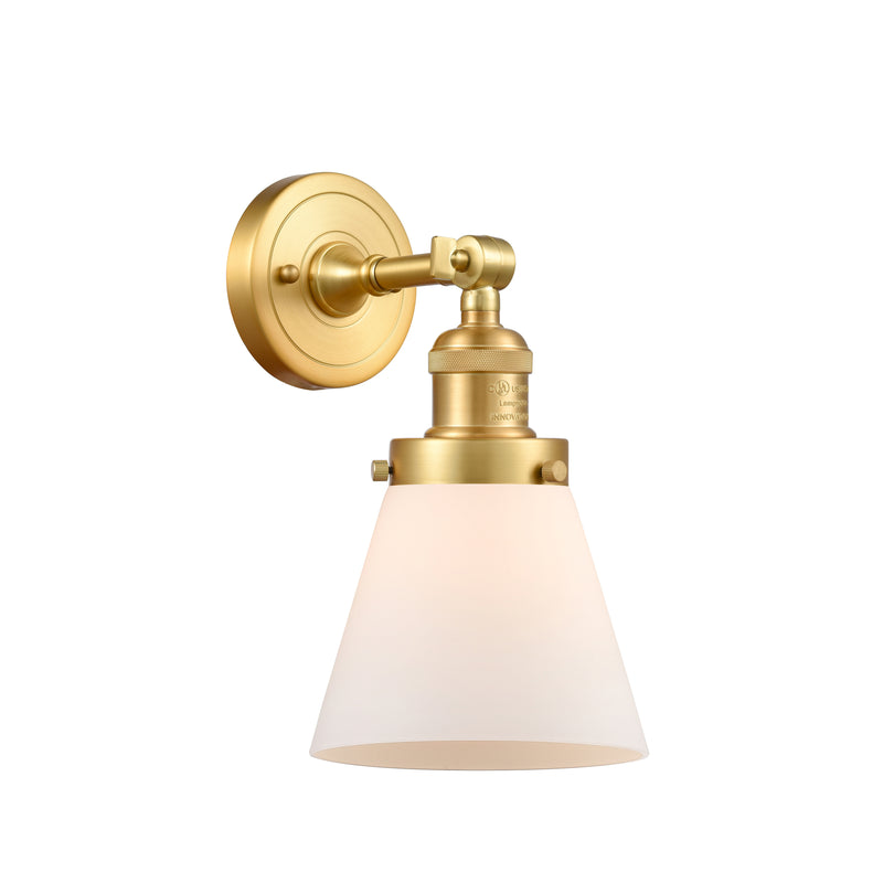 Cone Sconce shown in the Satin Gold finish with a Matte White shade