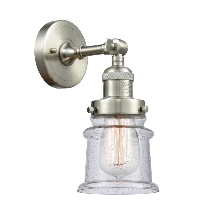 Canton Sconce shown in the Brushed Satin Nickel finish with a Seedy shade