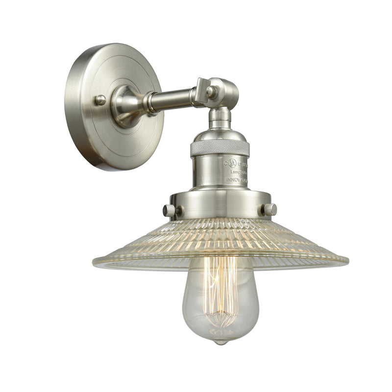 Halophane Sconce shown in the Brushed Satin Nickel finish with a Clear Halophane shade