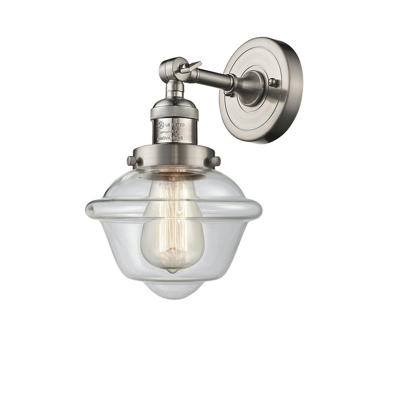 Oxford Sconce shown in the Brushed Satin Nickel finish with a Clear shade