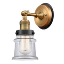 Canton Sconce shown in the Brushed Brass finish with a Clear shade