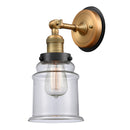 Canton Sconce shown in the Brushed Brass finish with a Clear shade