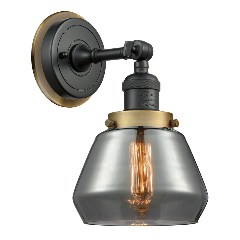 Fulton Sconce shown in the Matte Black finish with a Plated Smoke shade