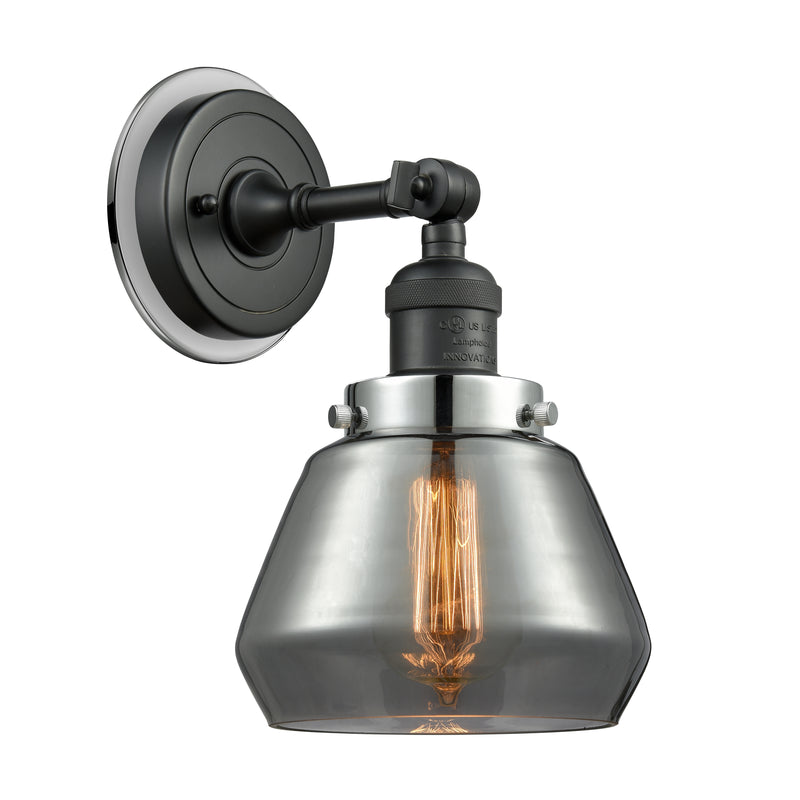 Fulton Sconce shown in the Matte Black finish with a Plated Smoke shade