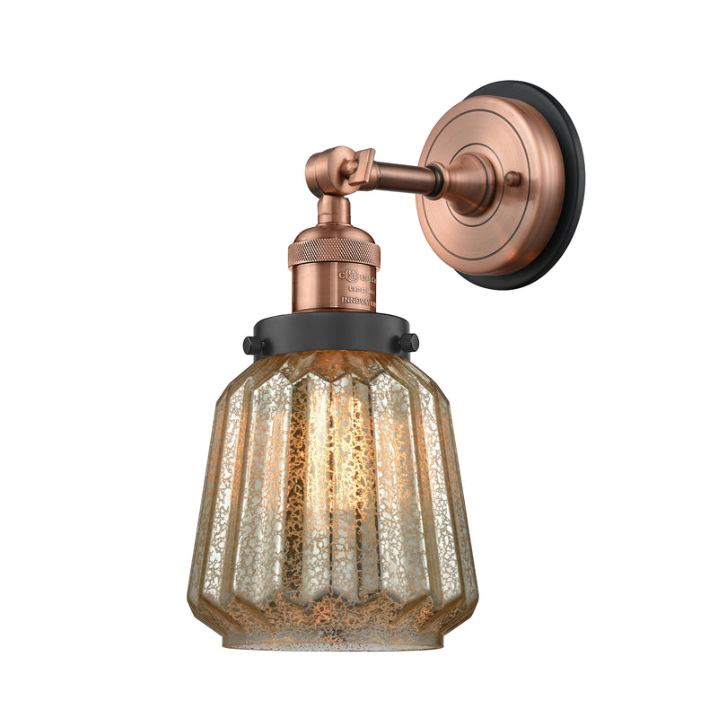 Chatham Sconce shown in the Antique Copper finish with a Mercury shade