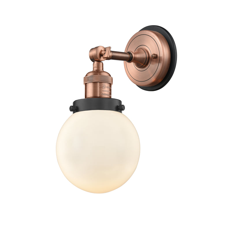 Beacon Sconce shown in the Antique Copper finish with a Matte White shade