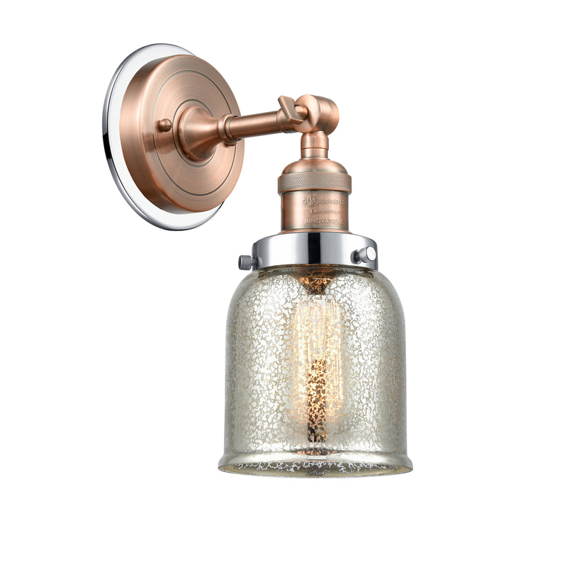 Bell Sconce shown in the Antique Copper finish with a Silver Plated Mercury shade