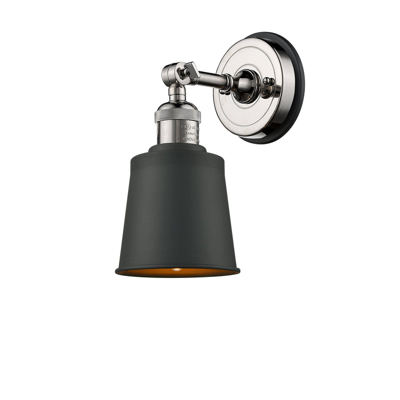 Addison Sconce shown in the Polished Nickel finish with a Matte Black shade