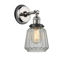 Chatham Sconce shown in the Polished Nickel finish with a Clear shade