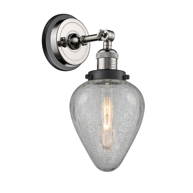 Geneseo Sconce shown in the Polished Nickel finish with a Clear Crackled shade