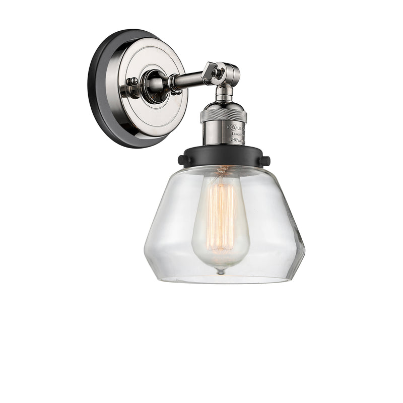 Fulton Sconce shown in the Polished Nickel finish with a Clear shade