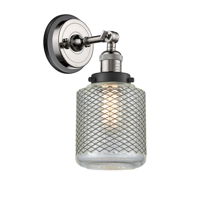 Stanton Sconce shown in the Polished Nickel finish with a Clear Wire Mesh shade