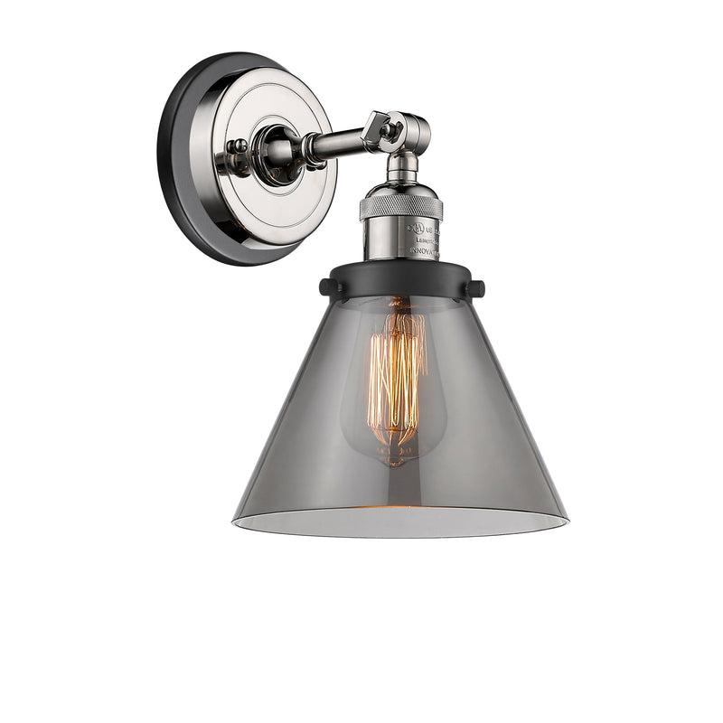 Cone Sconce shown in the Polished Nickel finish with a Plated Smoke shade