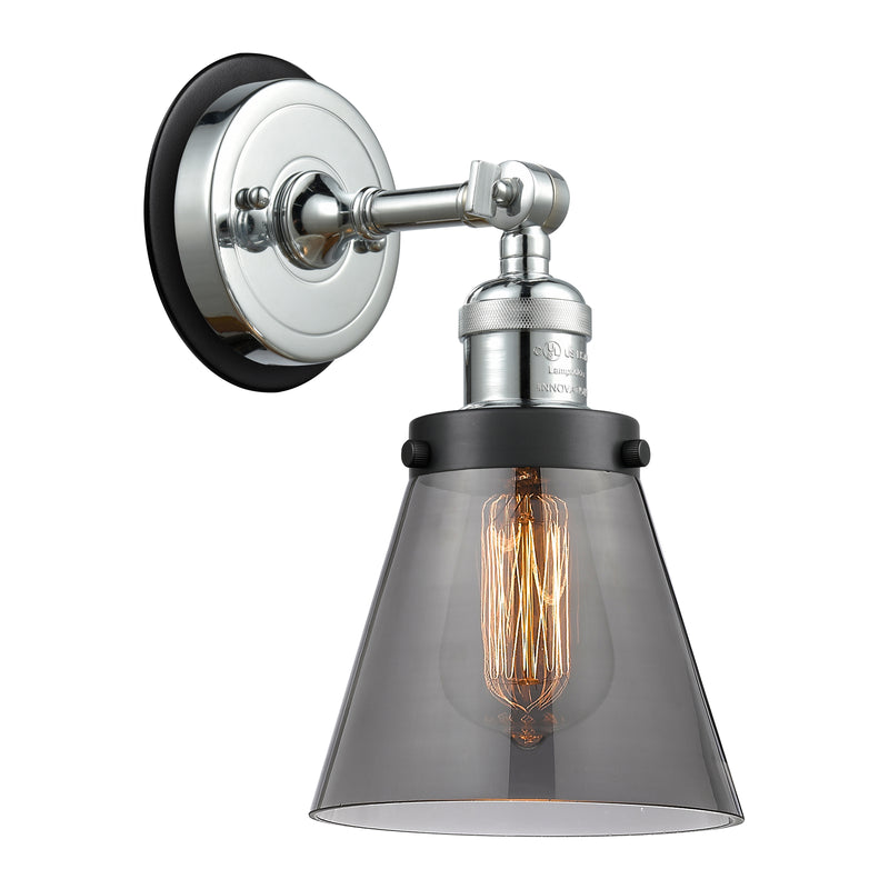 Cone Sconce shown in the Polished Chrome finish with a Plated Smoke shade