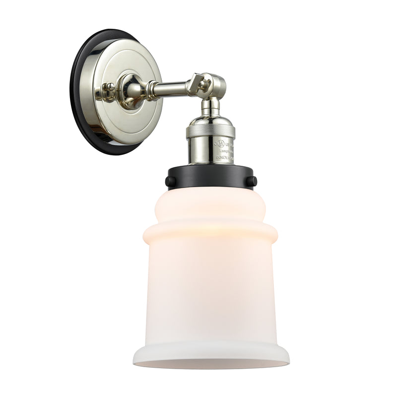 Canton Sconce shown in the Polished Nickel finish with a Matte White shade