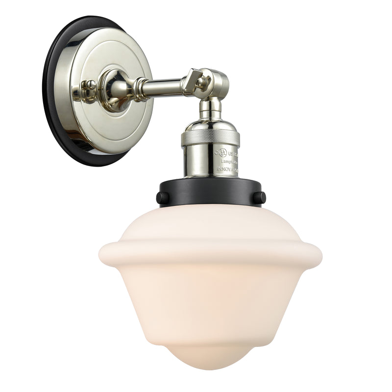 Oxford Sconce shown in the Polished Nickel finish with a Matte White shade