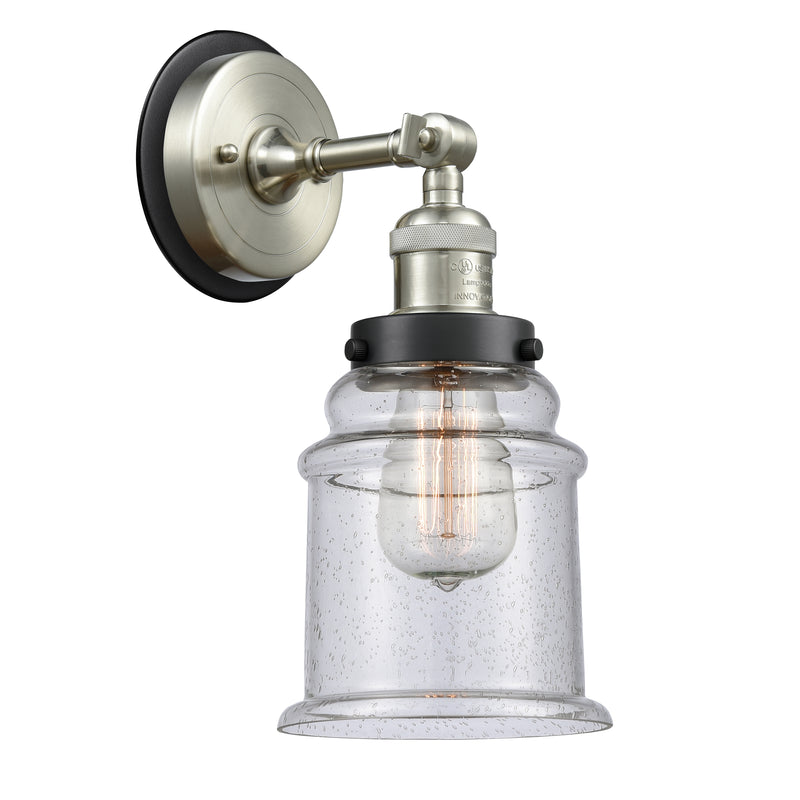 Canton Sconce shown in the Brushed Satin Nickel finish with a Seedy shade