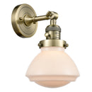 Olean Sconce shown in the Antique Brass finish with a Matte White shade