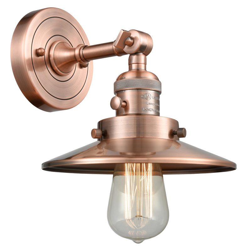 Railroad Sconce shown in the Antique Copper finish with a Antique Copper shade