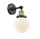 Innovations Lighting Beacon 1-100 watt 6 inch Black Antique Brass Sconce with Matte White Cased glass and Solid Brass 180 Degree Adjustable Swivel With Engraved Cast Cup Includes a "High-Low-Off" Switch. 203SWBABG2016