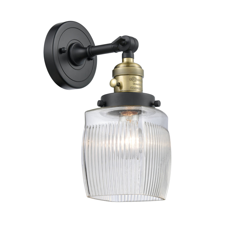 Innovations Lighting Colton 1-100 watt 5.5 inch Black Antique Brass Sconce with Thick Clear Halophane glass and Solid Brass 180 Degree Adjustable Swivel With Engraved Cast Cup Includes a "High-Low-Off" Switch. 203SWBABG302