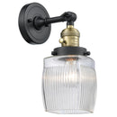 Colton Sconce shown in the Black Antique Brass finish with a Clear Halophane shade