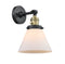 Innovations Lighting Large Cone 1-100 watt 8 inch Black Antique Brass Sconce with Matte White Cased glass and Solid Brass 180 Degree Adjustable Swivel With Engraved Cast Cup Includes a "High-Low-Off" Switch. 203SWBABG41
