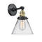 Innovations Lighting Large Cone 1-100 watt 8 inch Black Antique Brass Sconce with Clear glass and Solid Brass 180 Degree Adjustable Swivel With Engraved Cast Cup Includes a "High-Low-Off" Switch. 203SWBABG42