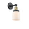 Innovations Lighting Small Bell 1-100 watt 5 inch Black Antique Brass Sconce with Matte White Cased glass and Solid Brass 180 Degree Adjustable Swivel With Engraved Cast Cup Includes a "High-Low-Off" Switch. 203SWBABG51