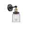 Innovations Lighting Small Bell 1-100 watt 5 inch Black Antique Brass Sconce with Clear glass and Solid Brass 180 Degree Adjustable Swivel With Engraved Cast Cup Includes a "High-Low-Off" Switch. 203SWBABG52