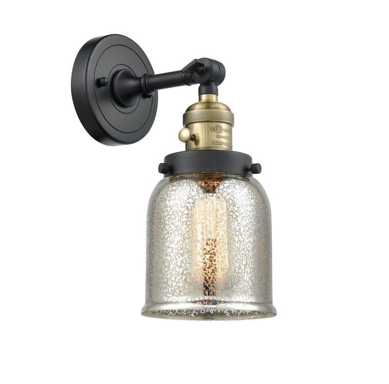 Innovations Lighting Small Bell 1-100 watt 5 inch Black Antique Brass Sconce with Silver Plated Mercury glass and Solid Brass 180 Degree Adjustable Swivel With Engraved Cast Cup Includes a "High-Low-Off" Switch. 203SWBABG58