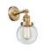 Innovations Lighting Beacon 1-100 watt 6 inch Brushed Brass Sconce with Clear glass and Solid Brass 180 Degree Adjustable Swivel With Engraved Cast Cup Includes a "High-Low-Off" Switch. 203SWBBG2026