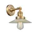 Innovations Lighting Halophane 1-100 watt 10 inch Brushed Brass Sconce with Halophane glass and Solid Brass 180 Degree Adjustable Swivel With Engraved Cast Cup Includes a "High-Low-Off" Switch. 203SWBBG2