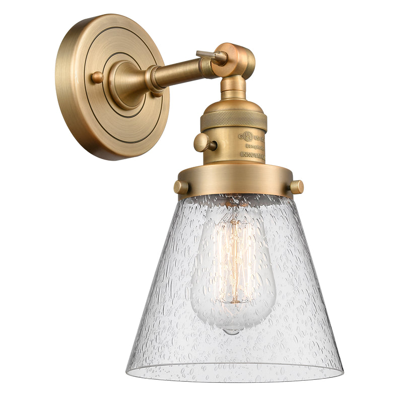 Cone Sconce shown in the Brushed Brass finish with a Seedy shade